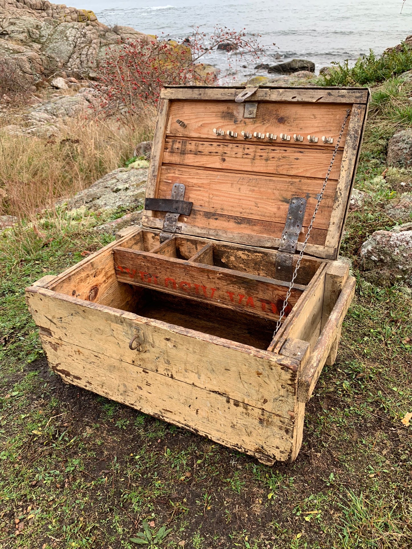 Værktøjskasse med metallåg og sjove detaljer