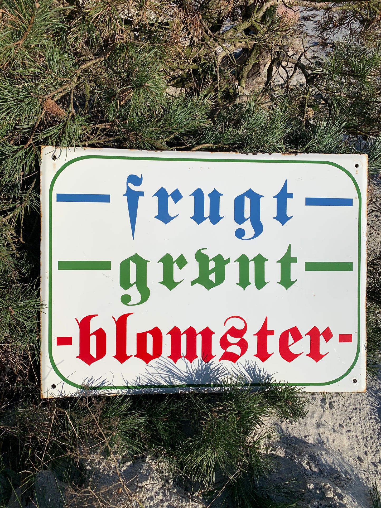 Stort emaljeskilt - frugt, grønt og blomster