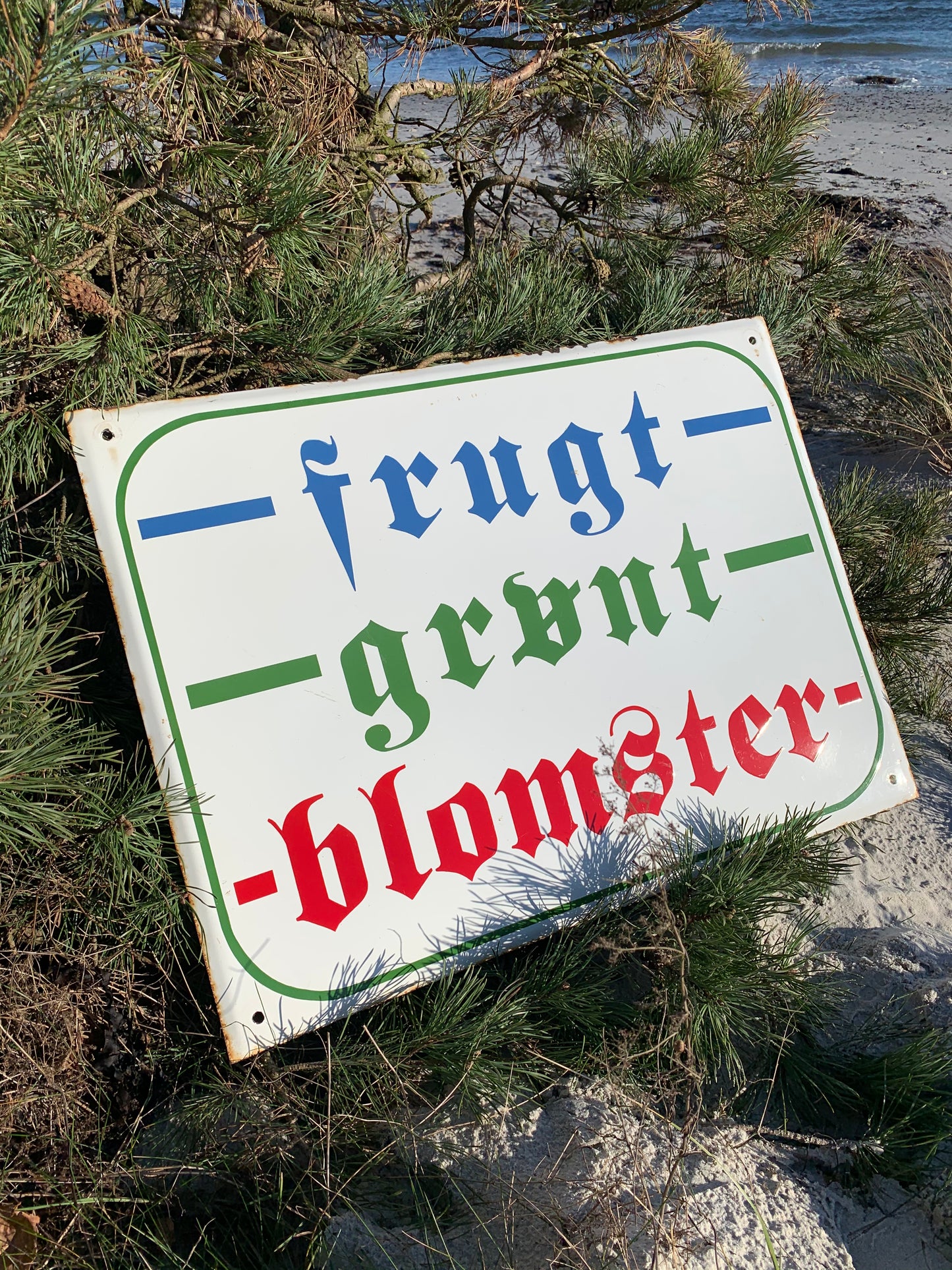 Stort emaljeskilt - frugt, grønt og blomster