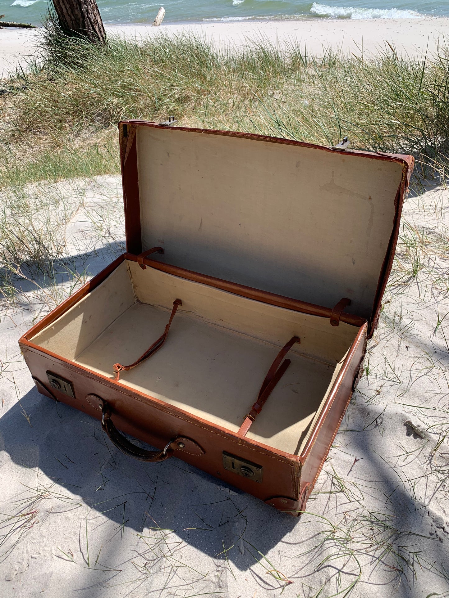 Stor brun dekorativ kuffert i læder