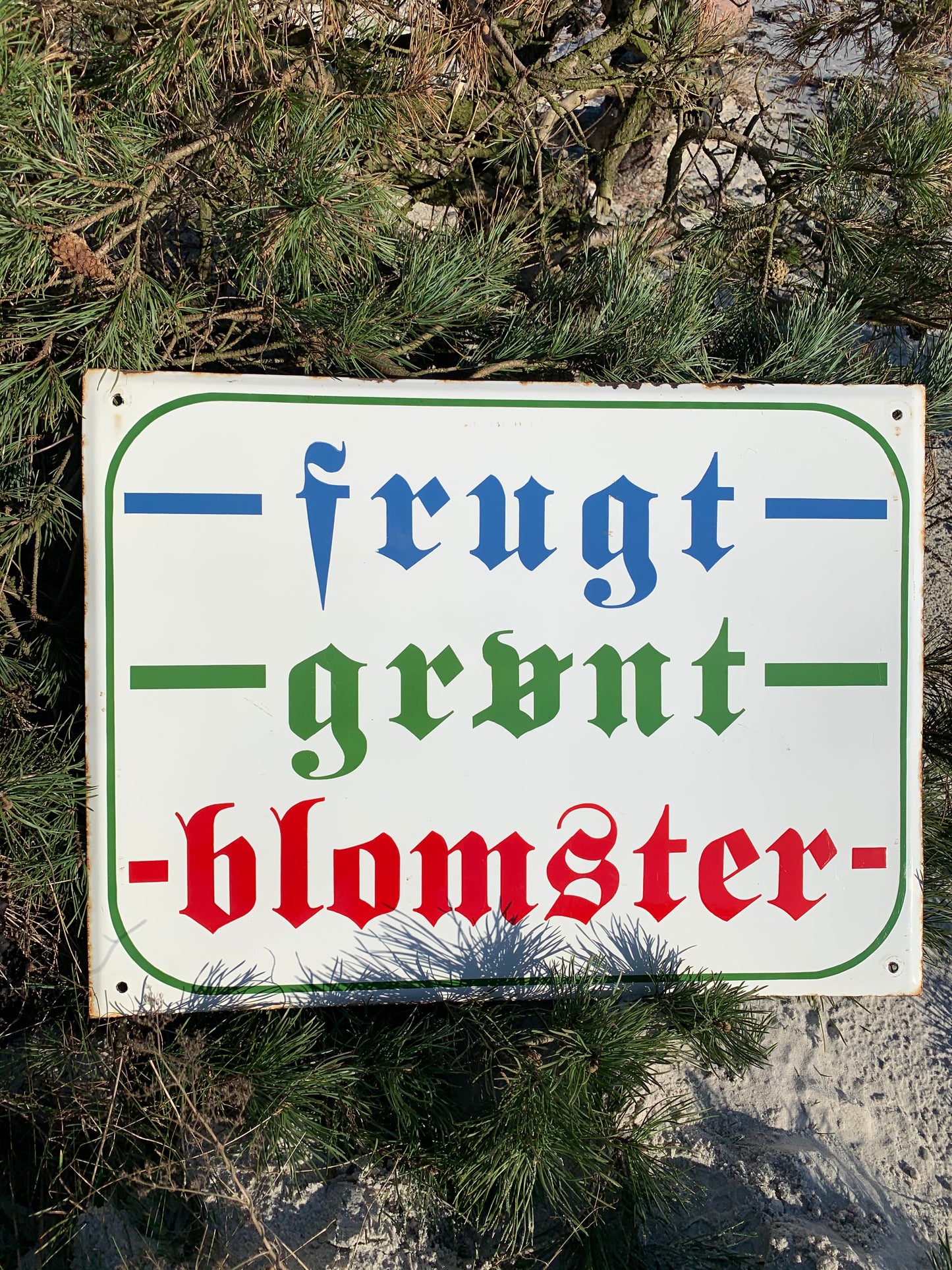 Stort emaljeskilt - frugt, grønt og blomster
