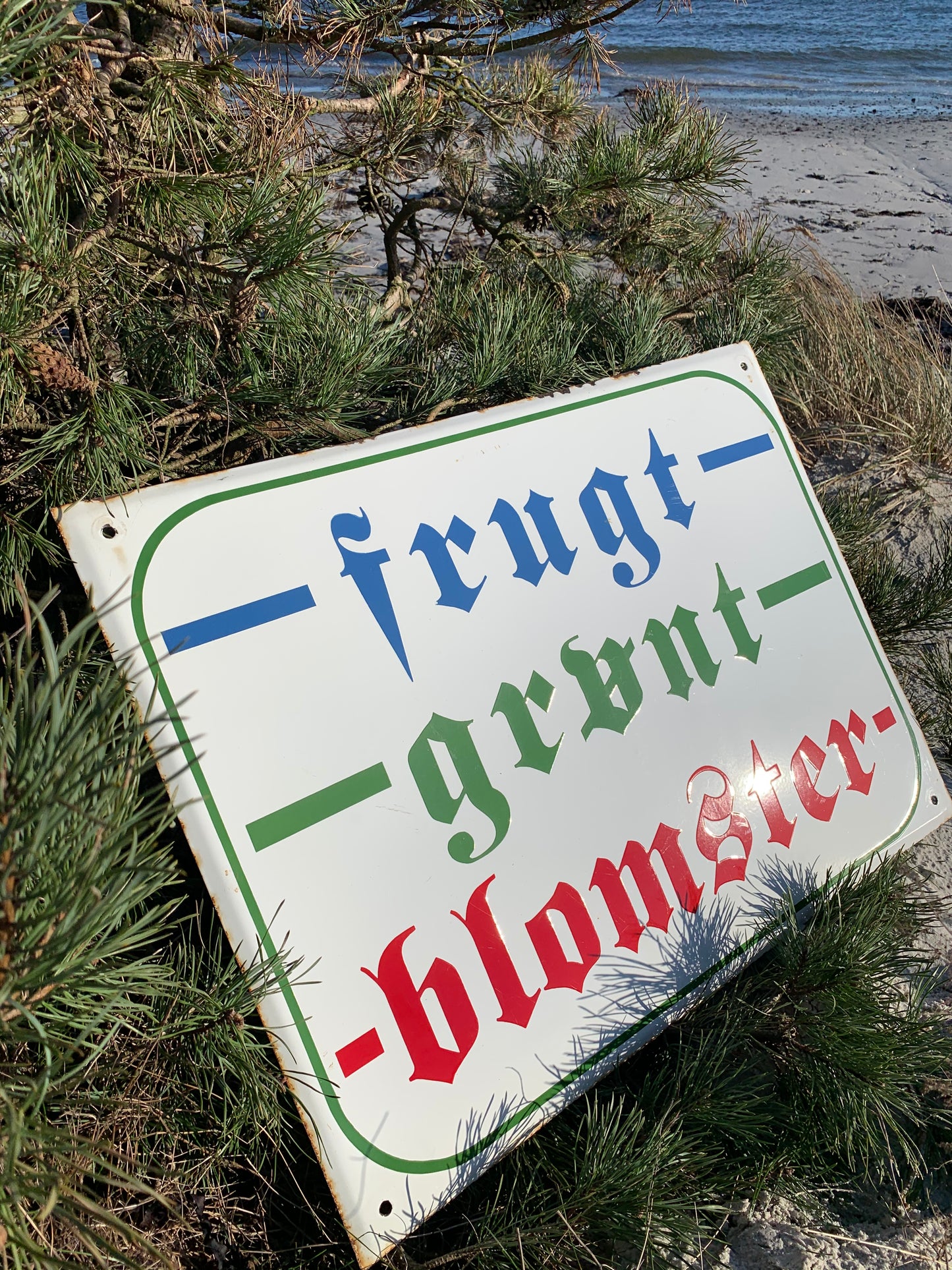 Stort emaljeskilt - frugt, grønt og blomster