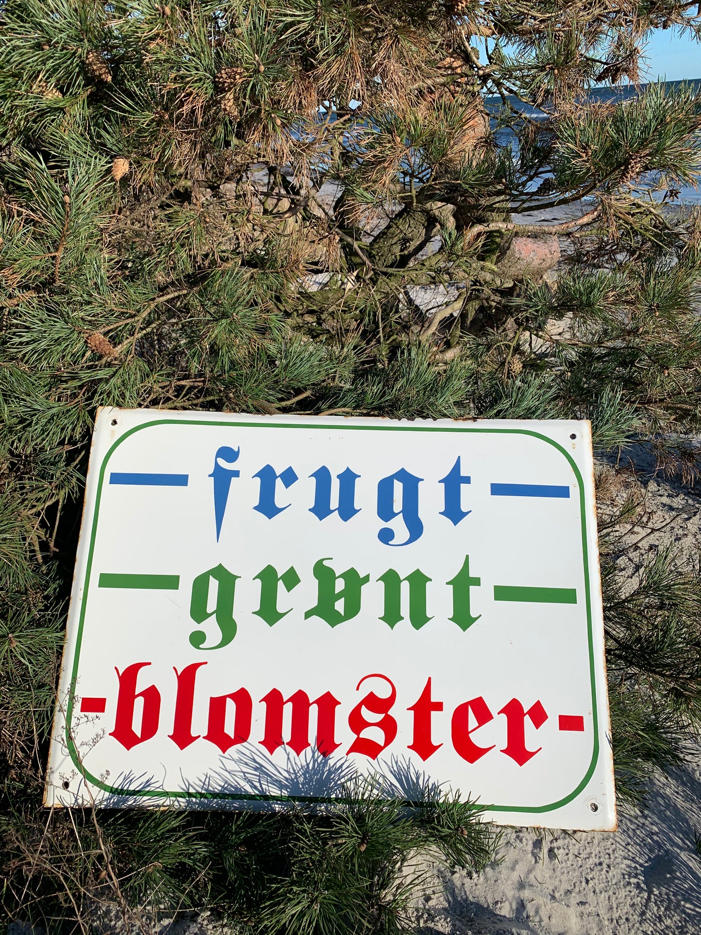 Stort emaljeskilt - frugt, grønt og blomster