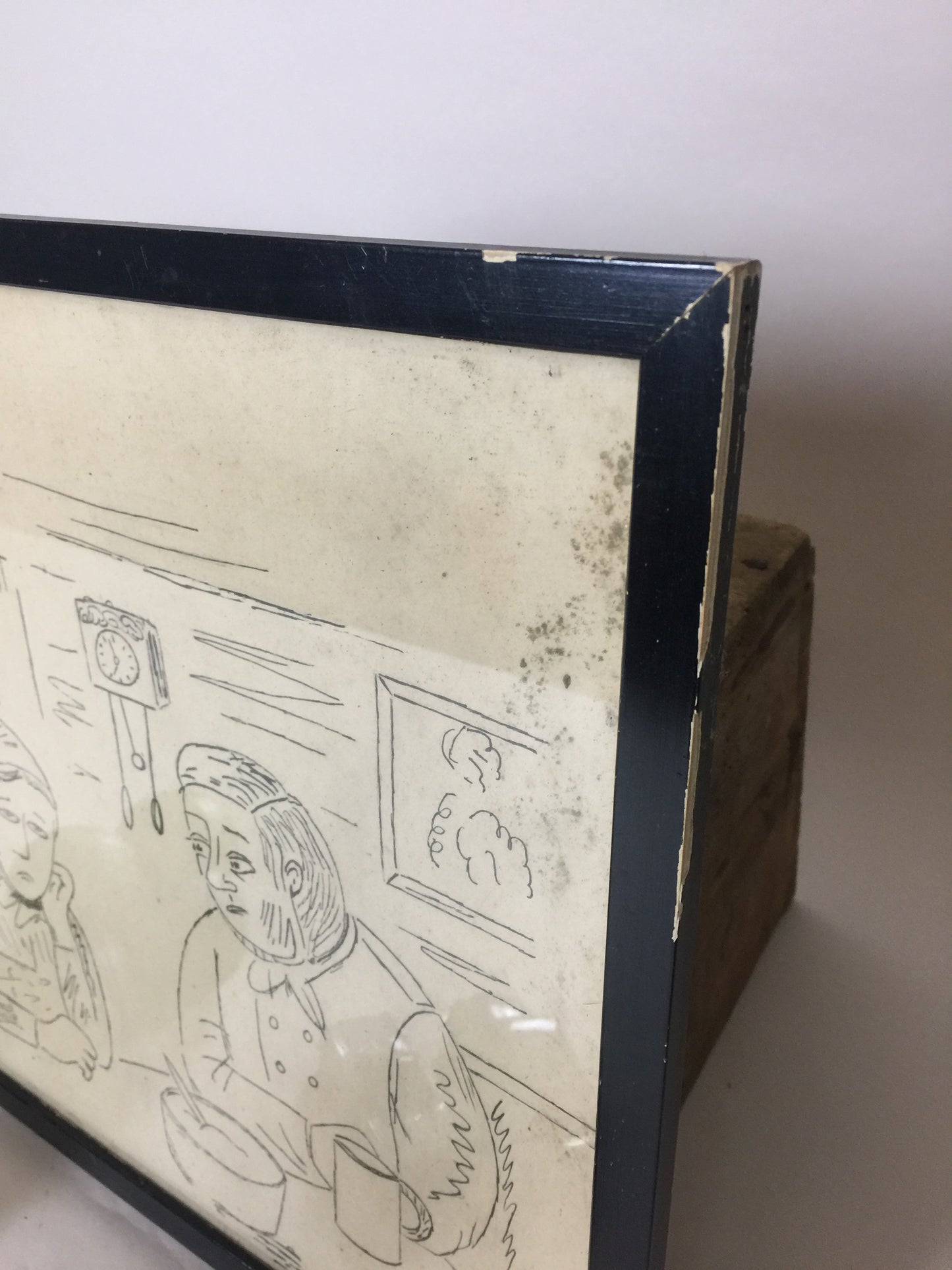 Fin gammel og original tegning i ramme