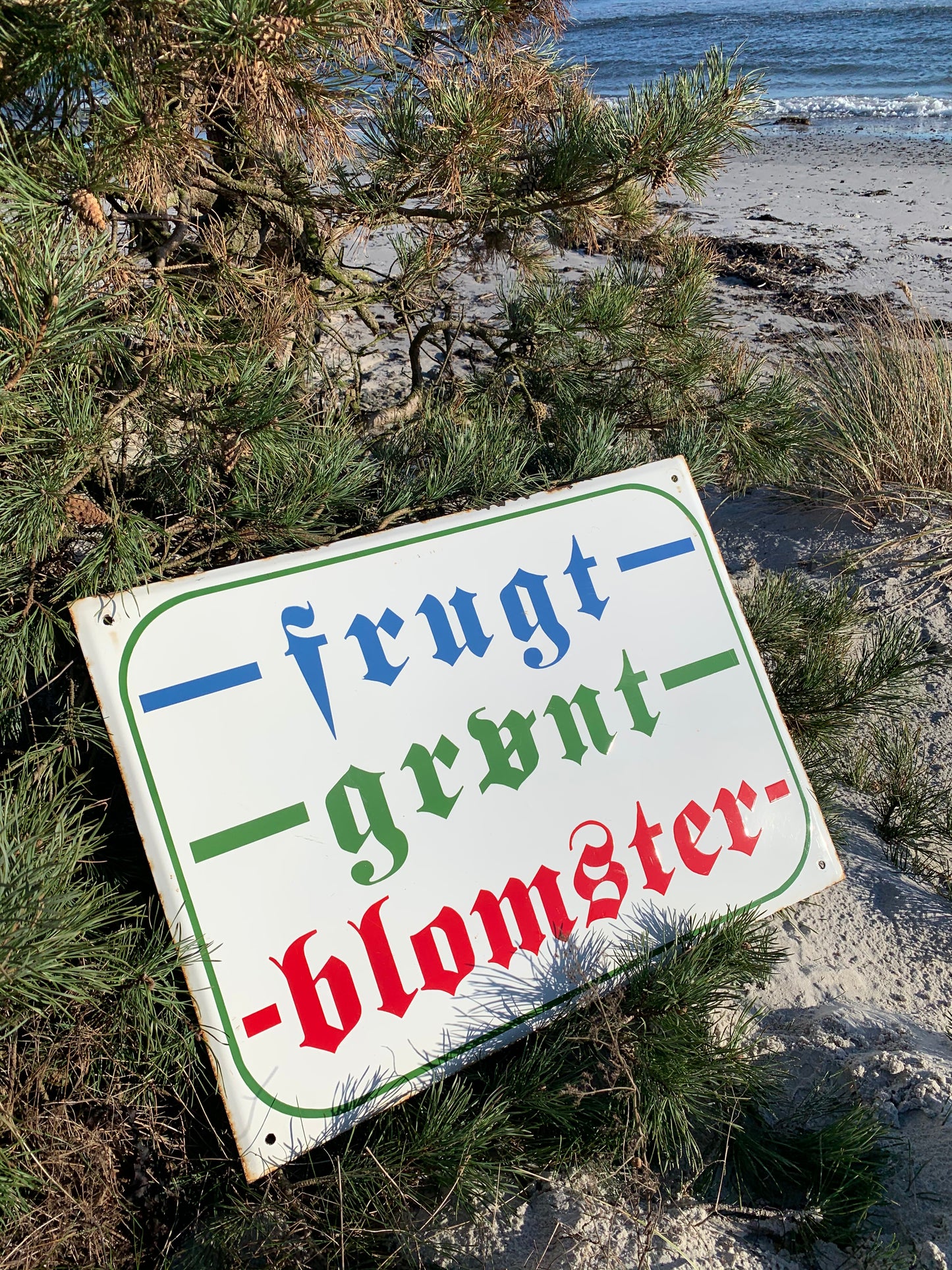 Stort emaljeskilt - frugt, grønt og blomster