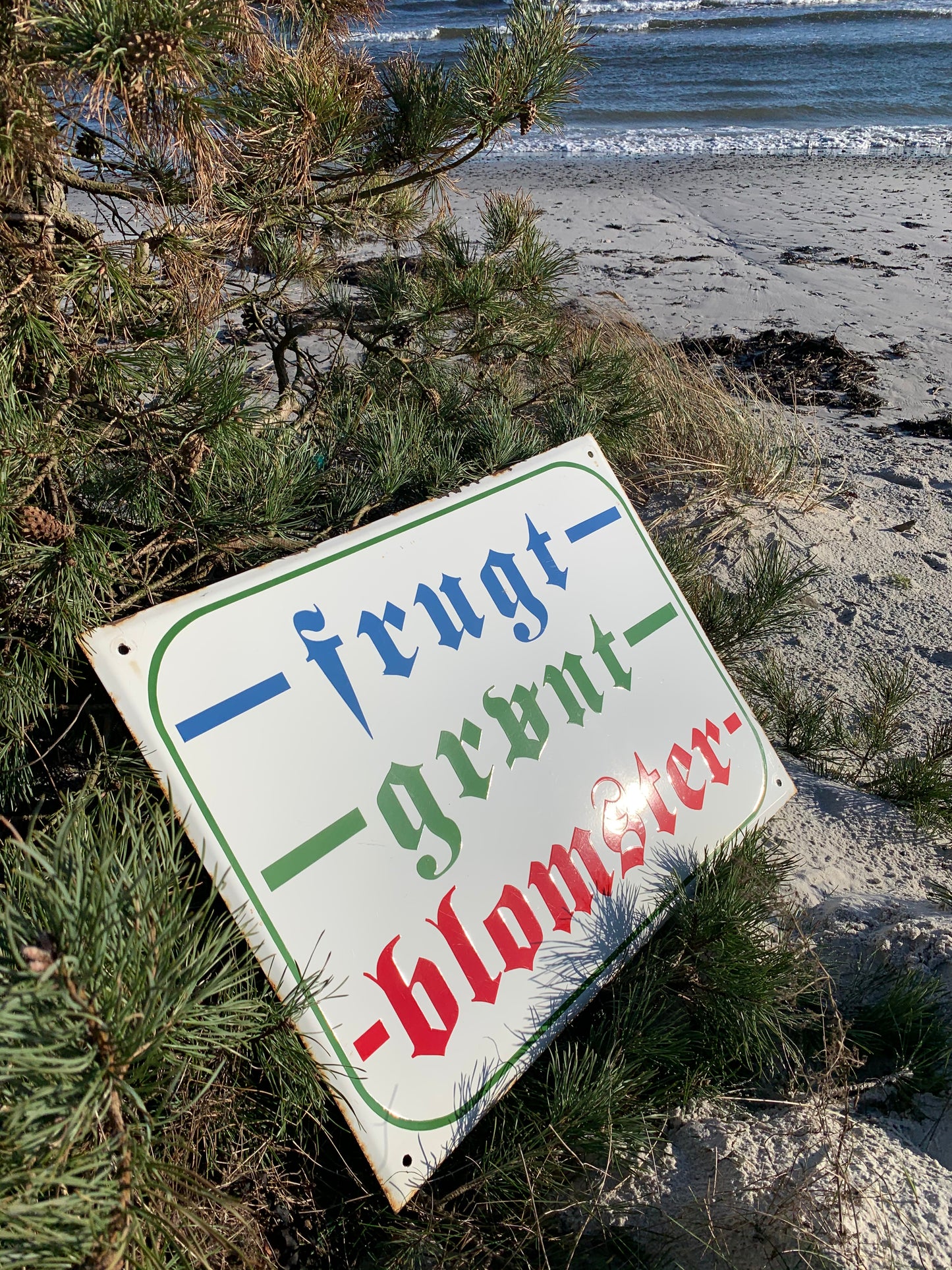 Stort emaljeskilt - frugt, grønt og blomster