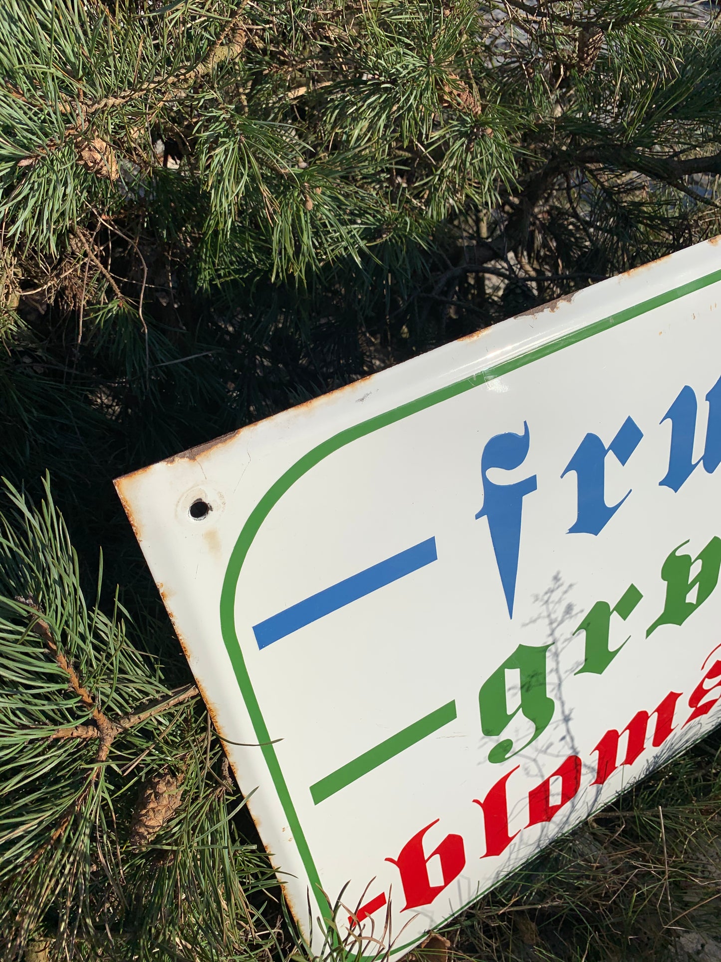 Stort emaljeskilt - frugt, grønt og blomster