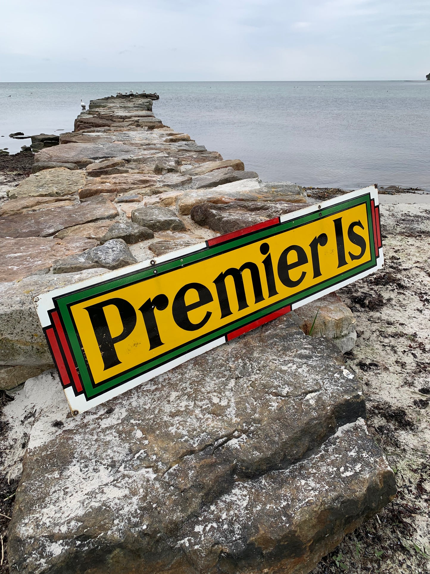 Stort dobbeltsidigt Premier Is emalje skilt