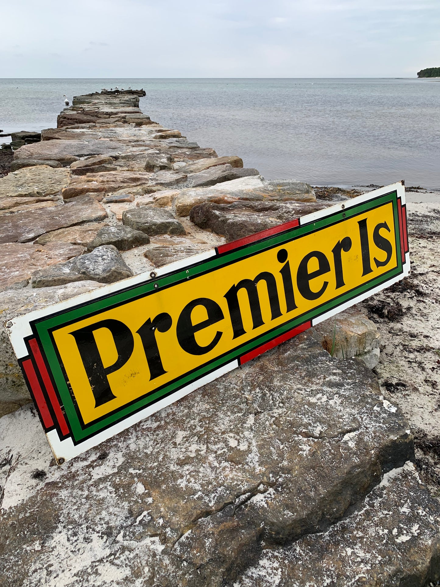 Stort dobbeltsidigt Premier Is emalje skilt
