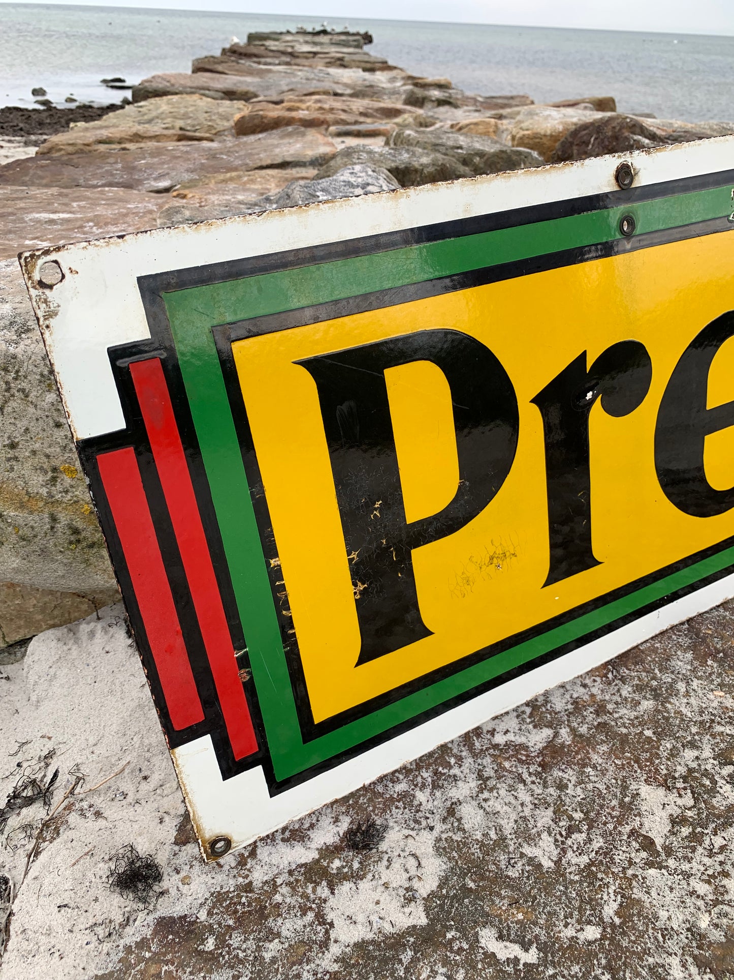 Stort dobbeltsidigt Premier Is emalje skilt