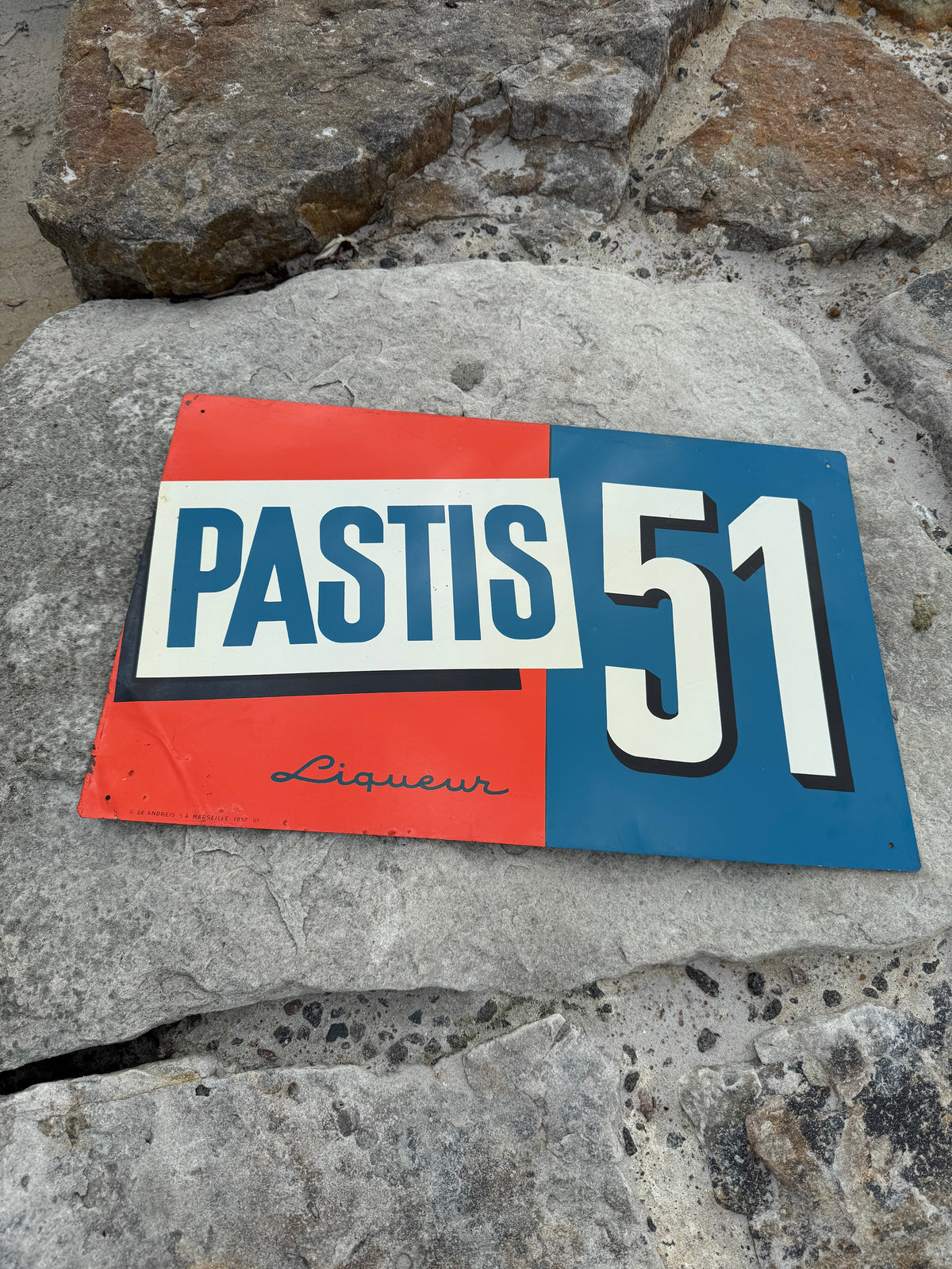 Pastis 51 reklameplade i litografisk stål fra 1957