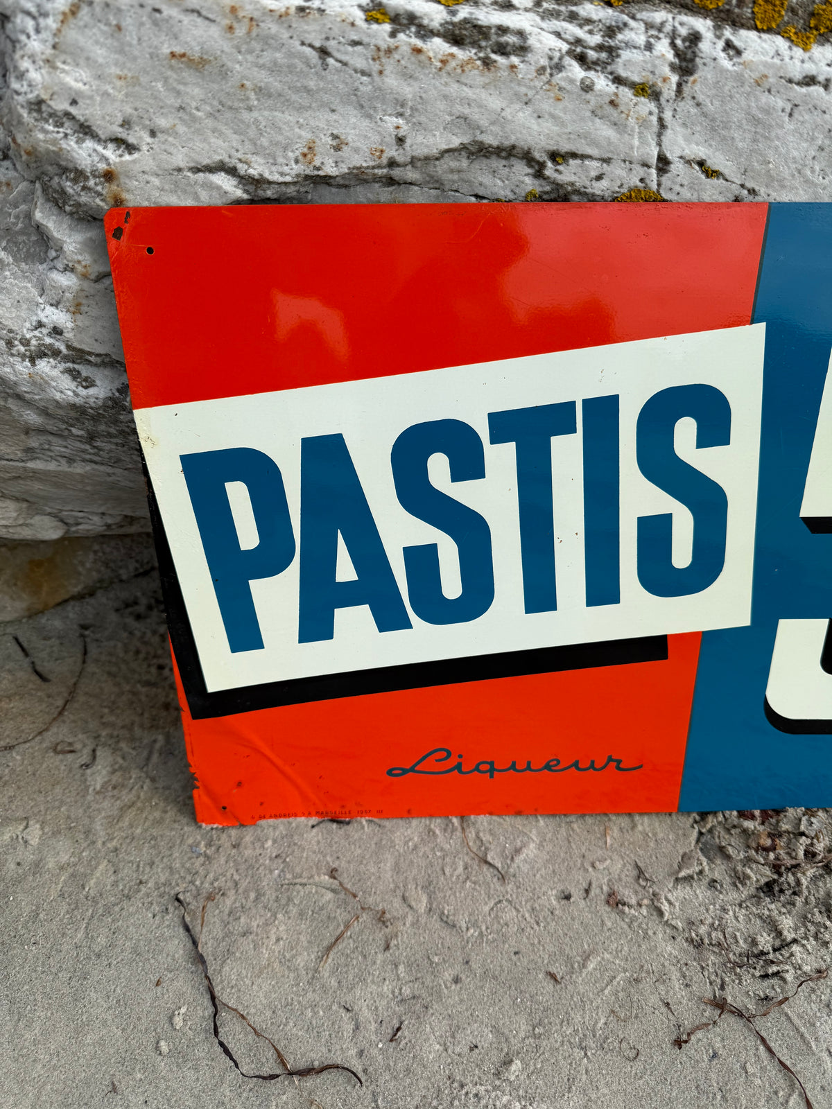 Pastis 51 reklameplade i litografisk stål fra 1957
