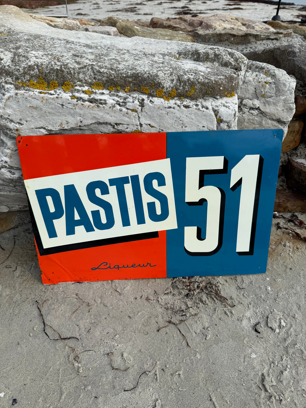 Pastis 51 reklameplade i litografisk stål fra 1957
