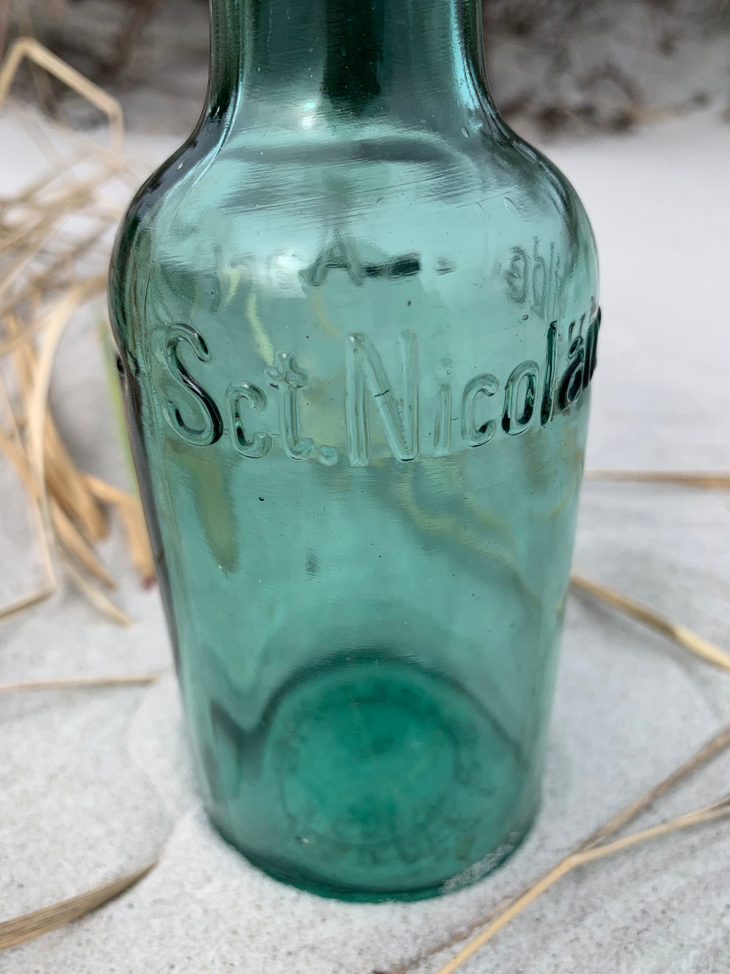 Skøn grøn patent flaske fra Sct. Nicolauskilde i Aarhus